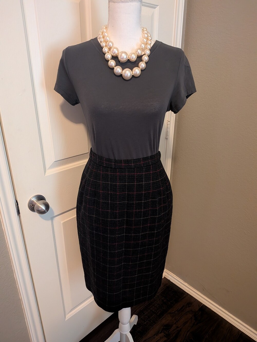 Vintage Pendleton Black Plaid Pencil Skirt